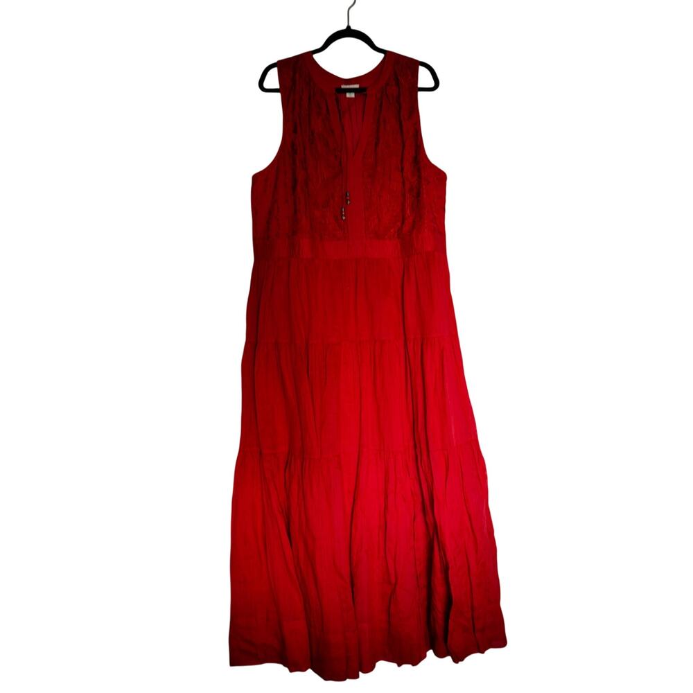 Sundance Sleeveless Tiered Boho Maxi Dress V-Neck & Tasseled Tie Size XL